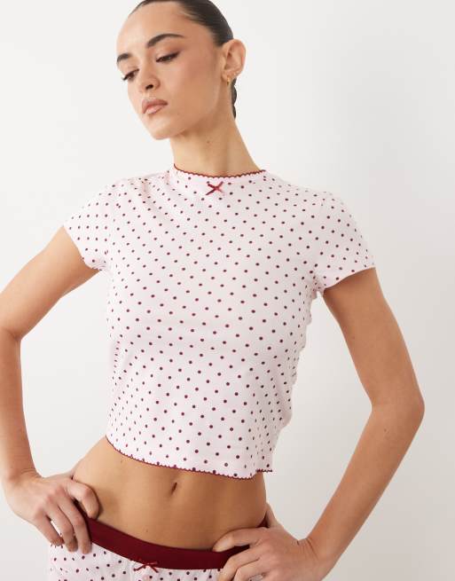 ASOS DESIGN - Mix og match - Pink baby-T-shirt med bordeaux prikker, 3 af 4
