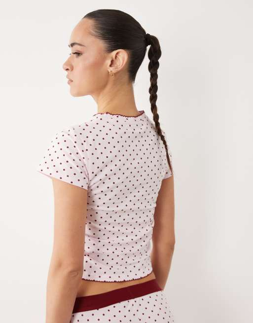 ASOS DESIGN - Mix og match - Pink baby-T-shirt med bordeaux prikker, 4 af 4