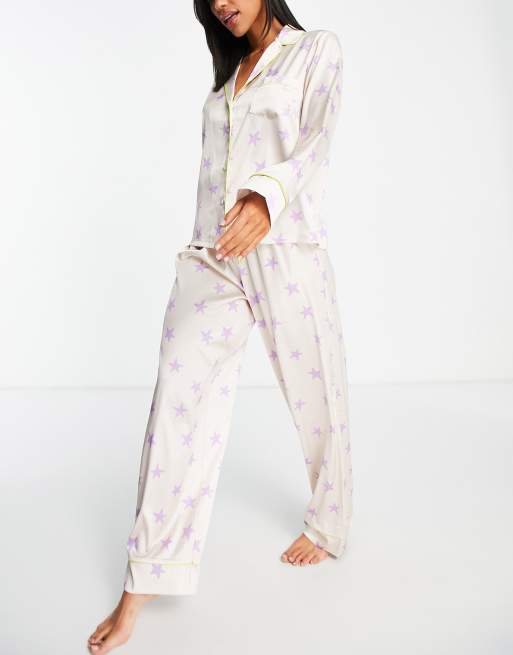 ASOS DESIGN - Mix og match - Pyjamasbukser med stjerner i champagne satin