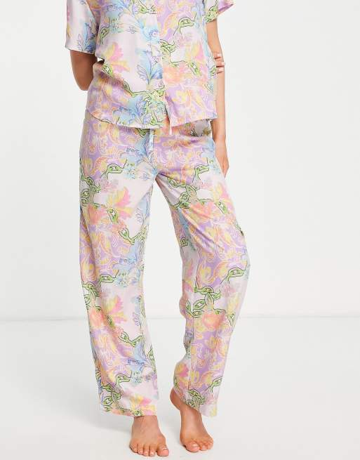 ASOS DESIGN - Mix og match - Pyjamasskjorte med kæde- og tørklædeprint i lyserød