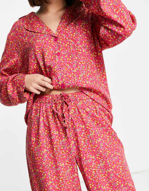 ASOS DESIGN - Mix og Match - Røde og pink bukser i modal med småblomstret mønster, 3 af 4
