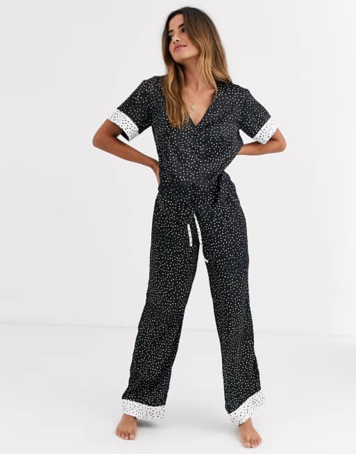 ASOS DESIGN - mix & match - Sæt med bukser & skjorte i sating med pletdesign i kontrast, 3 af 3