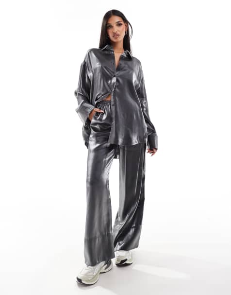 ASOS DESIGN - Mix og match - Sølvfarvet sæt i satin - view 1