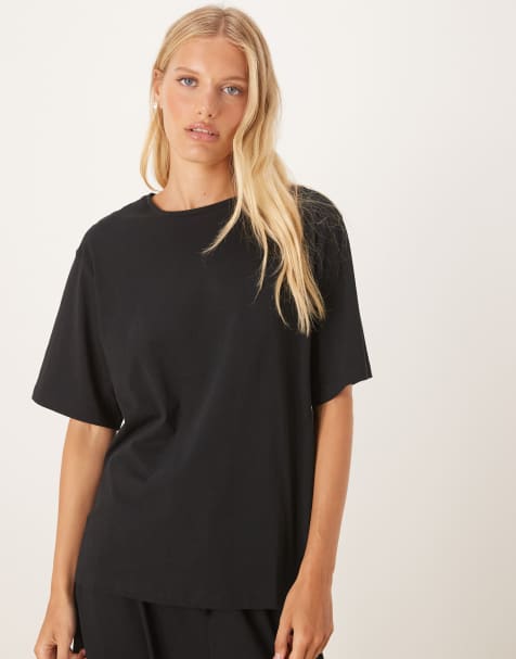 ASOS DESIGN - Mix og match - Sort oversized pyjamas-T-shirt i bomuld - view 1