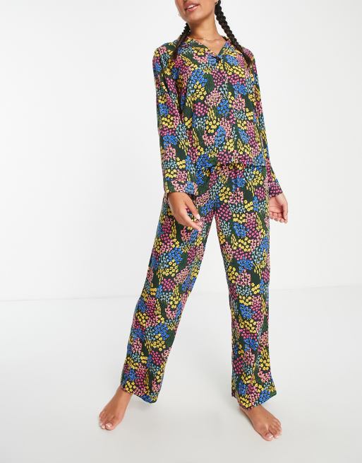 ASOS DESIGN - Mix og match - Sorte småblomstrede pyjamasbukser i modal