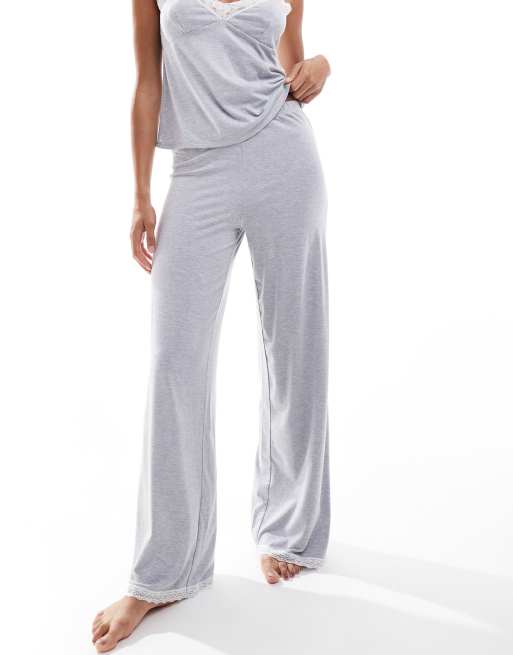 ASOS DESIGN - Mix og match - Superbløde pyjamasbukser med blondedetaljer og print i gråmeleret , 2 af 4