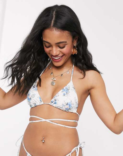 ASOS DESIGN - Mix og match - Trekantsbikinitop i småblomstret print med flere stropper 