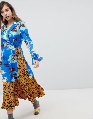 mixed print maxi dress