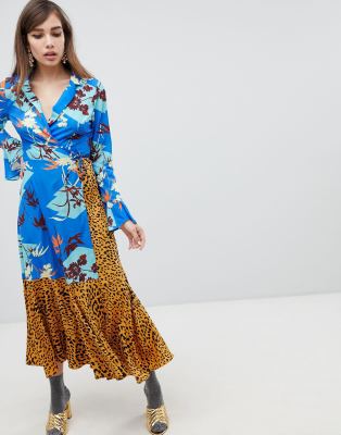 mix print wrap dress