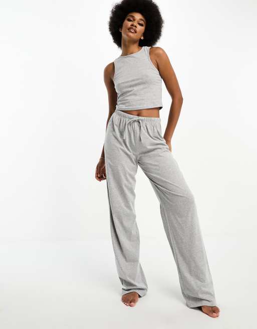 ASOS DESIGN – Mixa & matcha – Gråmelerade pyjamasbyxor i bomull, 4 av 4