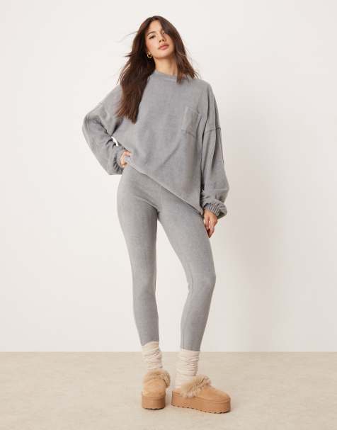 ASOS DESIGN – Mixa & matcha – Ljusgrå, mysiga fleeceleggings - view 1