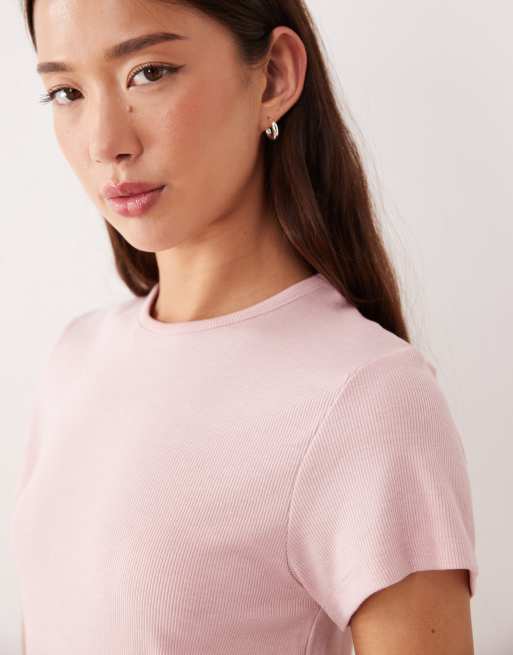 ASOS DESIGN – Mixa & matcha – Ljusrosa, mjukt ribbad pyjamas-t-shirt, 2 av 4