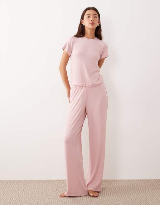 ASOS DESIGN – Mixa & matcha – Ljusrosa, mjukt ribbad pyjamas-t-shirt, 3 av 4