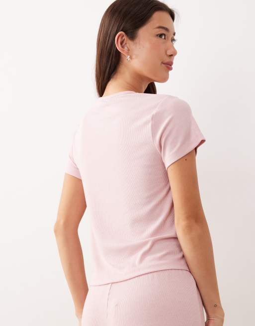ASOS DESIGN – Mixa & matcha – Ljusrosa, mjukt ribbad pyjamas-t-shirt, 4 av 4