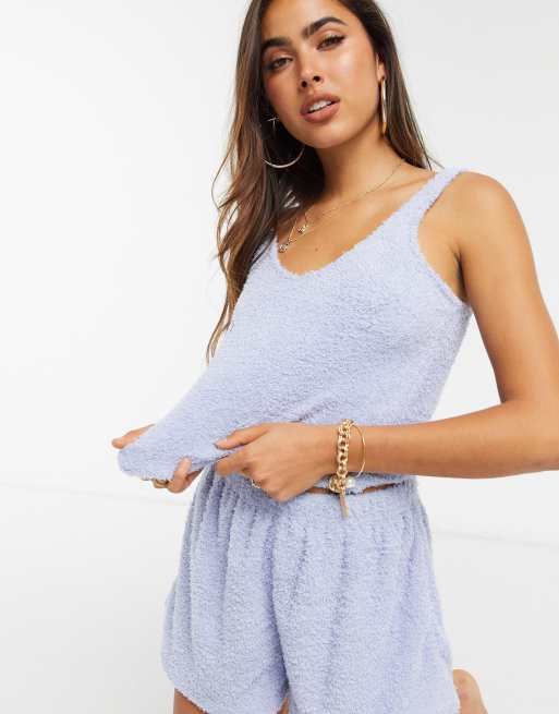 ASOS DESIGN - Mixa & matcha - Petrolblått linne i fluffig loungestil