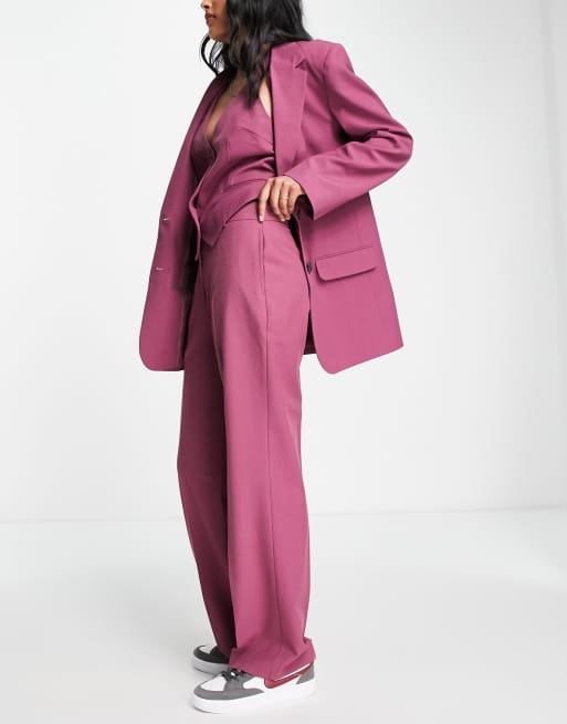 ASOS DESIGN – Mixa & matcha – Plommonlila, smala, raka kostymbyxor, del av kostym
