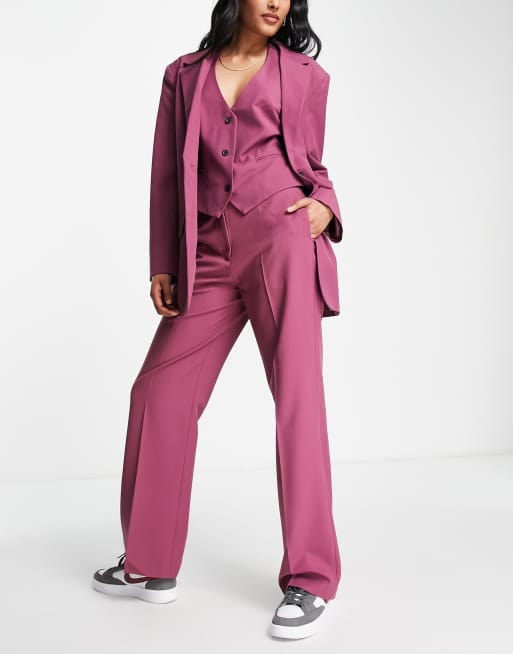 ASOS DESIGN – Mixa & matcha – Plommonlila, smala, raka kostymbyxor, del av kostym, 4 av 4