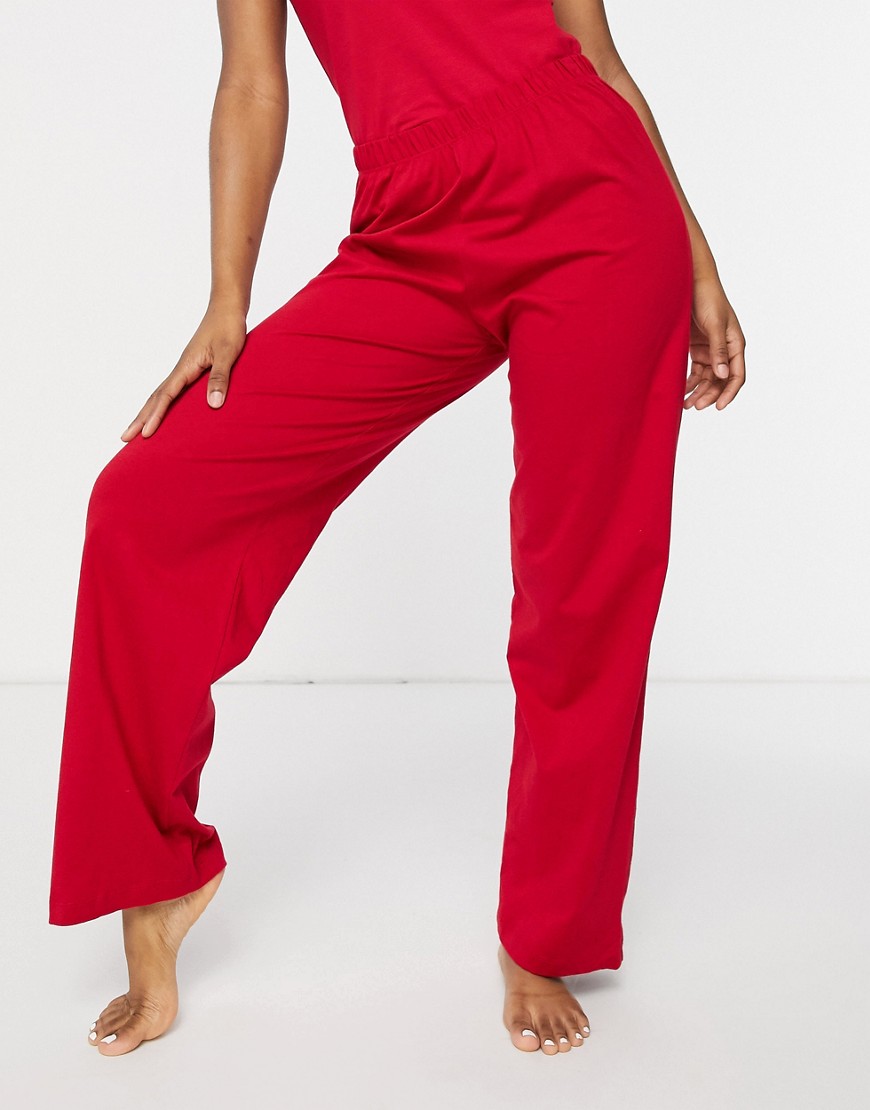 ASOS DESIGN – Mixa & Matcha – Röd pyjamasunderdel i jersey med raka ben