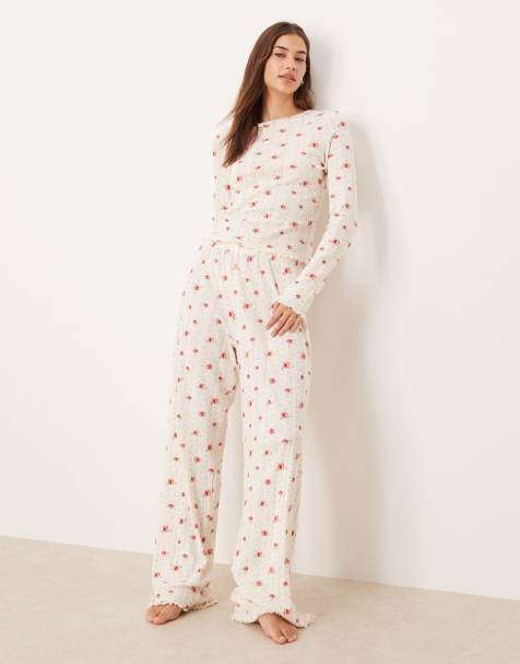 ASOS DESIGN – Mixa & matcha – Småblommig, pointellestickad pyjamas - view 1
