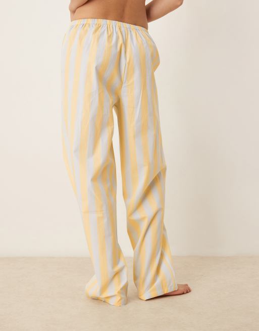 ASOS DESIGN – Mixa och matcha – Blå och ljusgula, randiga, vävda pyjamasbyxor, 3 av 4