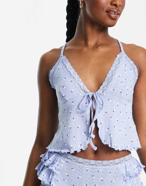 ASOS DESIGN – Mixa och& matcha – Blått pointellestickat pyjamaslinne