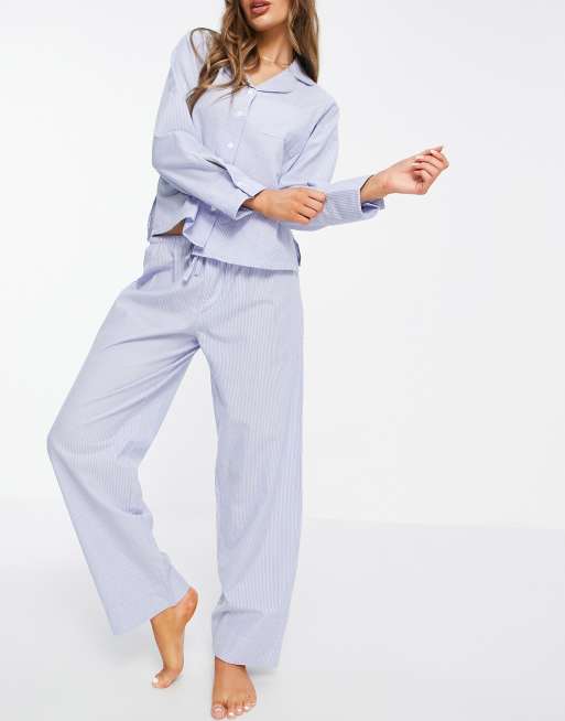 ASOS DESIGN – Mixa & matcha – Randig klassisk pyjamas med skjorta, shorts och byxor av bomull , 2 av 3