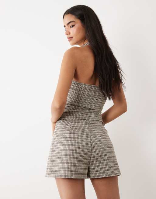 ASOS DESIGN – Mixa och matcha – Brunrutiga minishorts med borstad finish, 5 av 5