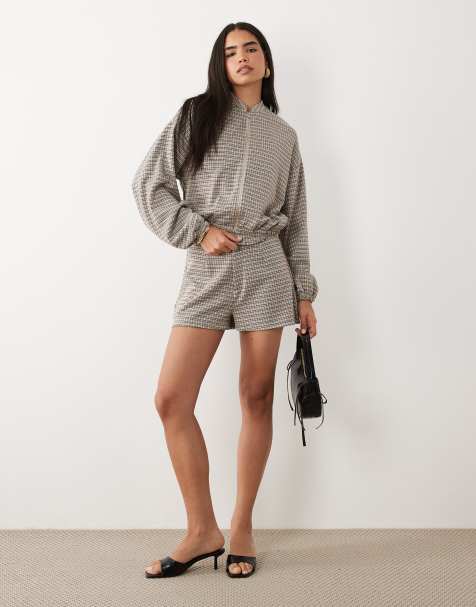 ASOS DESIGN – Mixa och matcha – Brunrutigt, borstat set - view 1