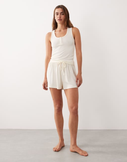 ASOS DESIGN – Mixa och matcha – Elfenbensvitt, ribbat pyjamaslinne, 2 av 4