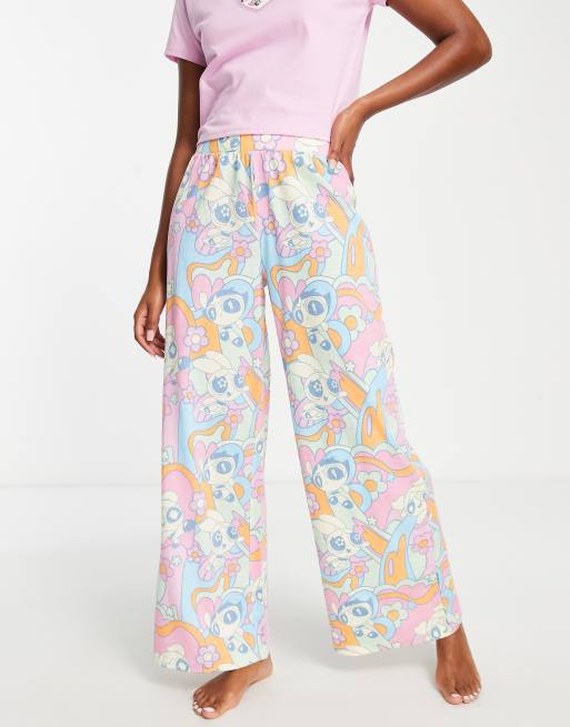 ASOS DESIGN – Mixa och matcha – Flerfärgade pyjamasbyxor mönstrade med Power Puff Pinglorna