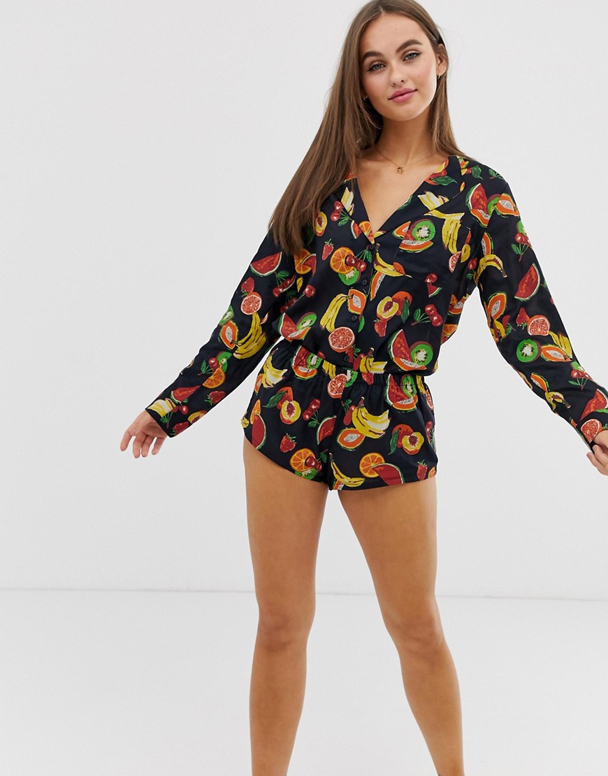 ASOS DESIGN – Mixa och matcha – Fruktmönstrade pyjamasshorts-Flerfärgad