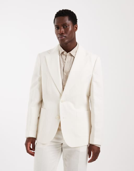 ASOS DESIGN – Mixa och matcha – Gräddvit kostym i linnerikt tyg och slim fit, 3 av 3