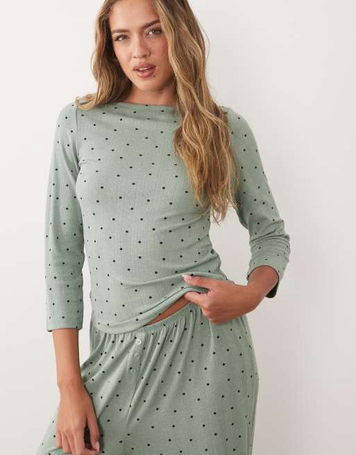 ASOS DESIGN – Mixa och matcha – Grön, prickig pyjamas, 5 av 5