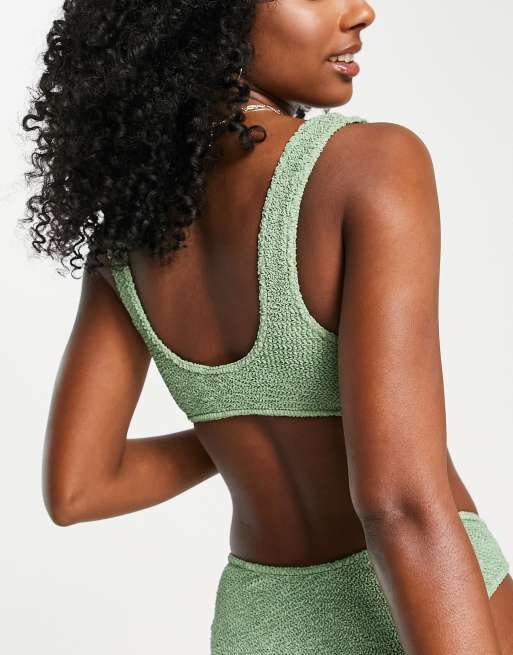 ASOS DESIGN – Mixa och matcha – Khakifärgad krinklad crop top med extra smal passform , 2 av 4
