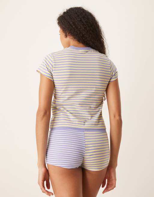 ASOS DESIGN – Mixa och matcha – Lila och gula, mixat randiga pyjamasshorts i boxerstil, 4 av 4