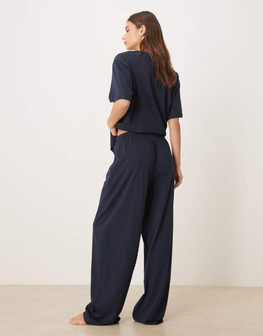 ASOS DESIGN – Mixa och matcha – Marinblå pyjamasbyxor i bomull, 2 av 4