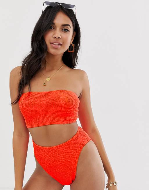 ASOS DESIGN – Mixa och matcha – Neonorange, kräppad bikini, 3 av 6