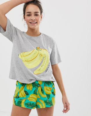 ASOS DESIGN – Mixa och matcha – Pyjamasöverdel med bananas about you-tryck-Flerfärgad