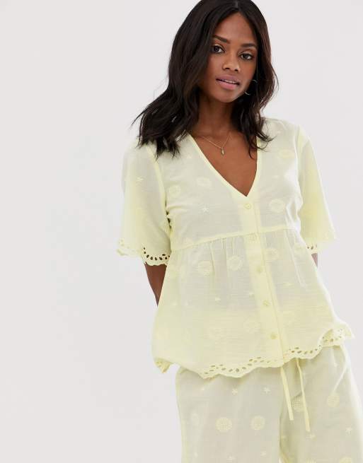 ASOS DESIGN – Mixa och matcha – Pyjamas med topp och byxor med hålbroderi , 2 av 3