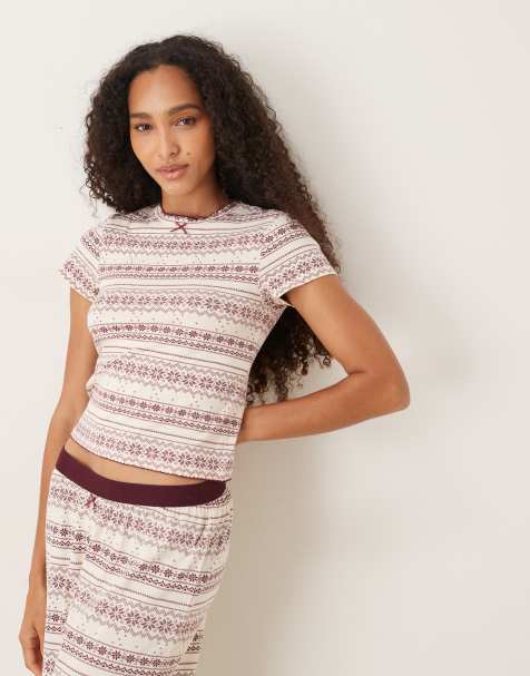 ASOS DESIGN – Mixa och matcha – Röd, fairislemönstrad pyjamastopp i liten design - view 1