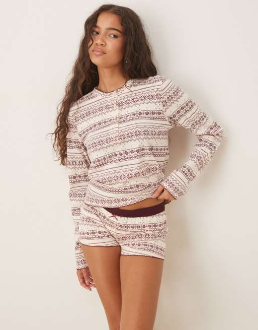ASOS DESIGN – Mixa och matcha – Röd pyjamasshorts med fairisle-mönster, 3 av 4
