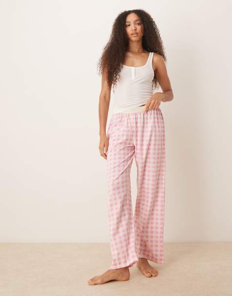 ASOS DESIGN – Mixa och matcha – Rosa, ginghamrutiga pyjamasbyxor med synligt midjeband - view 1