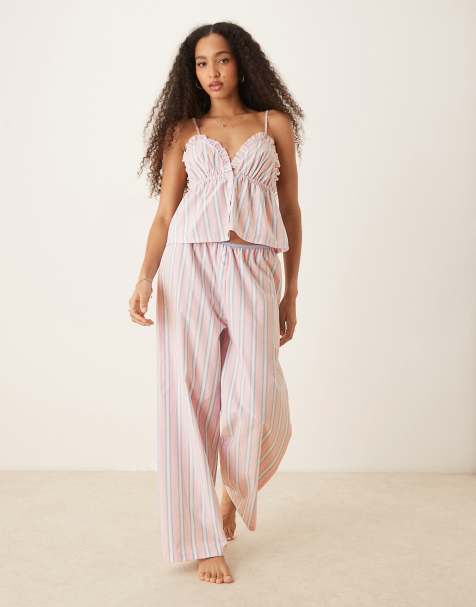 ASOS DESIGN – Mixa och matcha – Rosa och blå, randiga, vävda pyjamasbyxor - view 1