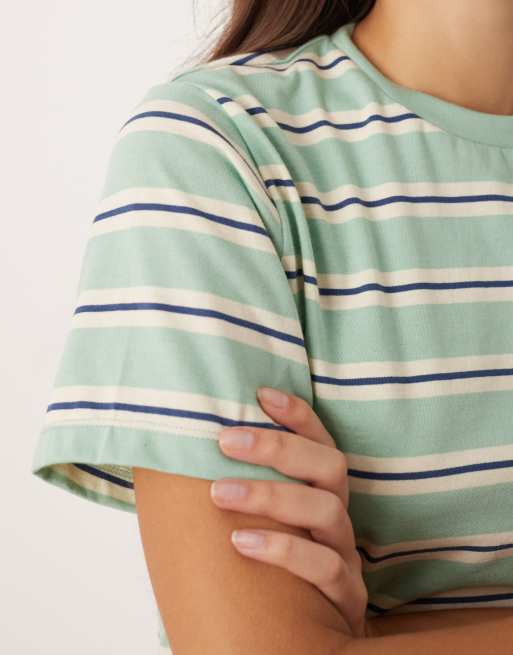 ASOS DESIGN – Mixa och matcha – Salviagrön och blårandig pyjamasöverdel med sisoslits, 4 av 4