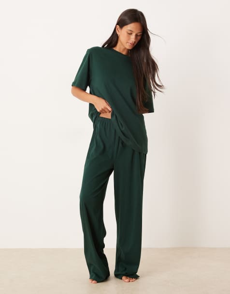 ASOS DESIGN – Mixa och matcha – Skogsgröna pyjamasbyxor i bomull - view 1