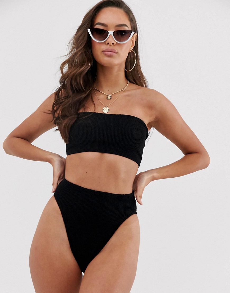 ASOS DESIGN – Mixa och matcha – Skrynklad bikiniöverdel i bandeau-modell-Svart
