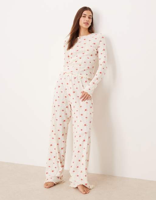 ASOS DESIGN – Mixa och matcha – Småblommig, pointellestickad pyjamastopp med långa ärmar, 2 av 4
