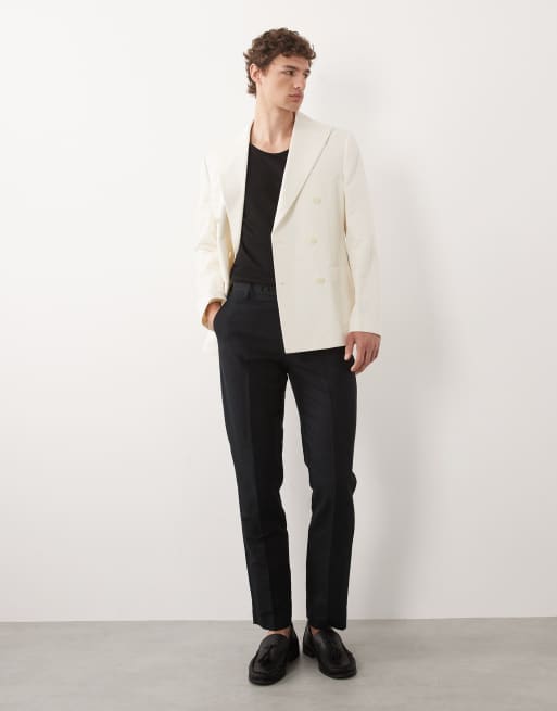 ASOS DESIGN – Mixa och matcha – Svart, dubbelknäppt kostym i linnerikt tyg med smal passform, 3 av 3