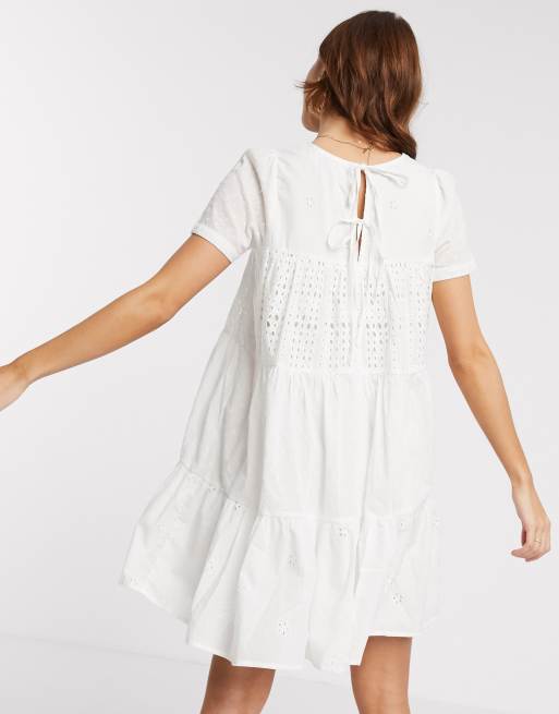 Asos design tiered trapeze outlet mini dress in broderie