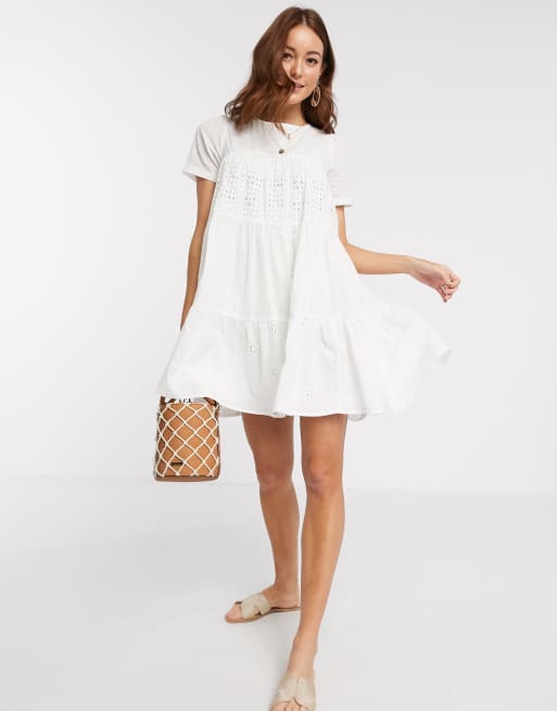 Asos design tiered trapeze mini dress in outlet broderie